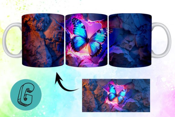 3D Fantasy Butterfly Mug Wrap: Creative Digital Asset