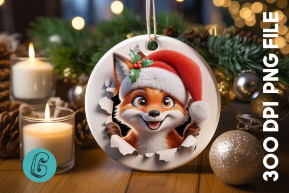 3D Fox Christmas Ornament Front (04): A Festive Design Asset
