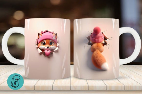 3D Fox Valentine Mug Wrap: A Charming Design Asset