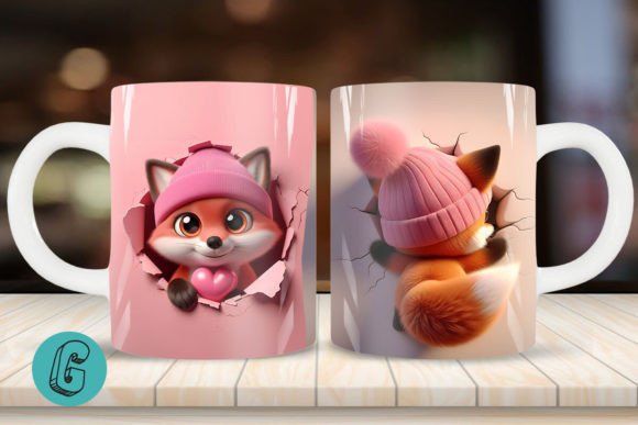 3D Fox Valentine Mug Wrap: Your Next Creative Design Asset