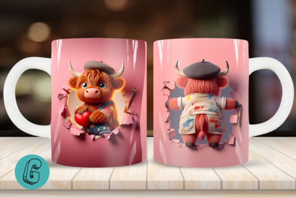 3D Highland Cow Mug Wrap: A Charming Digital Asset
