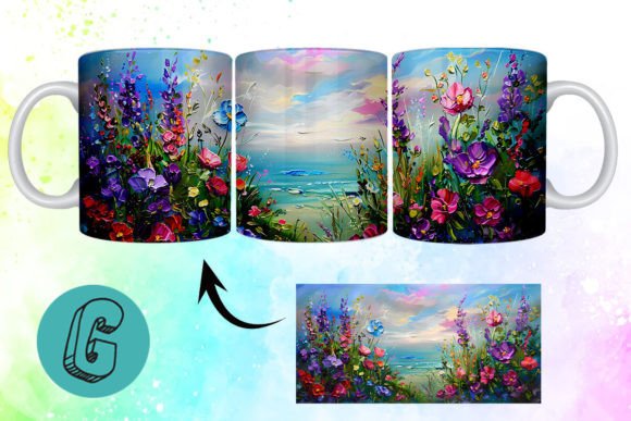 3D Oil Paint Floral Garden Mug Wrap 04