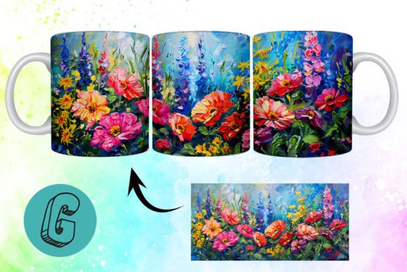 3D Oil Paint Floral Garden Mug Wrap 12: A Creative Digital Asset