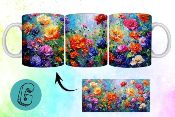 3D Oil Paint Floral Garden Mug Wrap: A Digital Design Asset