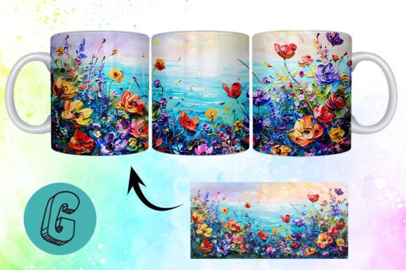 3D Oil Paint Floral Garden Mug Wrap for Creative Projects
