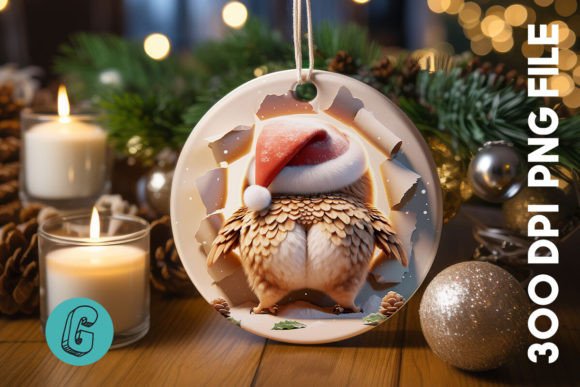3D Owl Christmas Ornament Back: A Festive Digital Design Asset