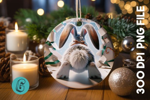 3D Rabbit Christmas Ornament Back (17): Festive Digital Art