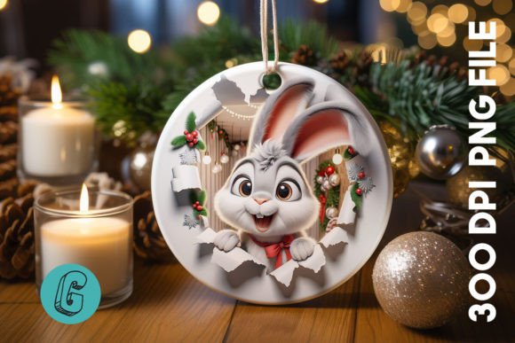 3D Rabbit Christmas Ornament Front (18): A Charming Festive Design Asset