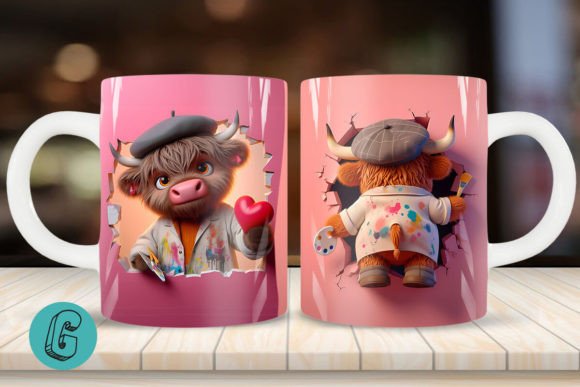 3D V-day Artist Highland Cow Mug Wrap 19