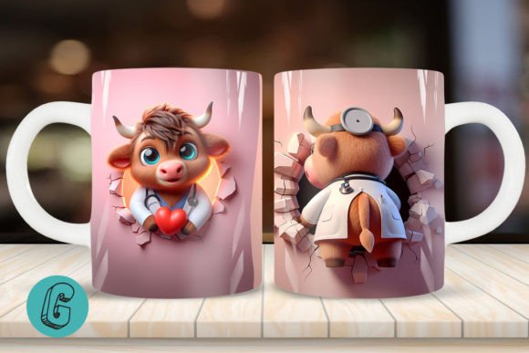 3D V-day Doctor Highland Cow Mug Wrap 11: Creative Download