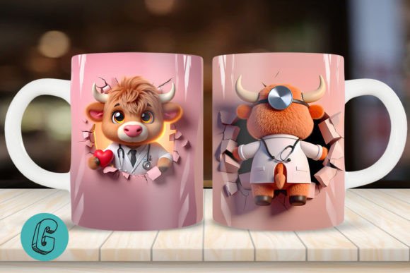 3D V-day Doctor Highland Cow Mug Wrap 17