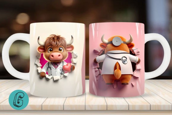 3D V-day Doctor Highland Cow Mug Wrap: A Unique Design Asset