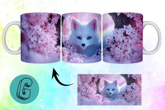 3D Valentine Fox Floral Mug Wrap 07