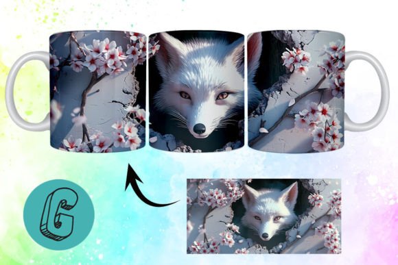 3D Valentine Fox Floral Mug Wrap: A Digital Download for Creative Projects