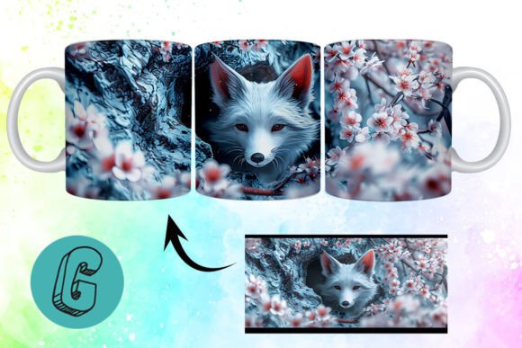 Charming Fox Floral Mug Wrap Design for Creative Projects
