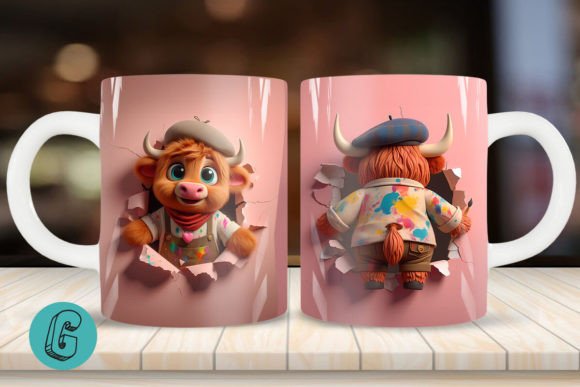 Charming Highland Cow Mug Wrap Design for DIY