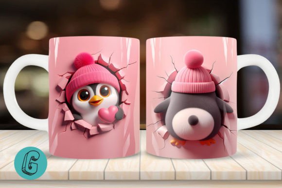 Charming Penguin 3D Mug Wrap for Creative Projects