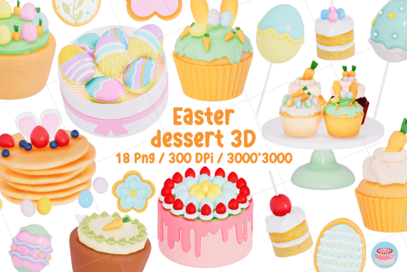 Easter Holiday Dessert 3D PNG Bundle for Creative Projects