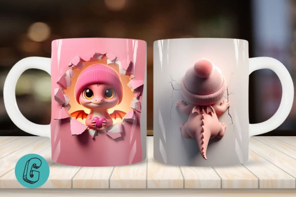 Valentine Dragon 3D Mug Wrap: A Creative Design Asset