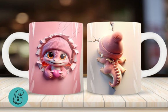 Valentine Dragon 3D Mug Wrap: A Unique Design Asset