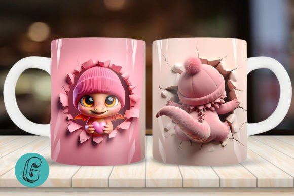 Valentine Dragon 3D Mug Wrap: Creative Digital Download