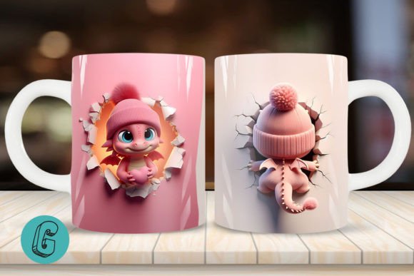 Valentine Dragon 3D Mug Wrap for Creative Projects
