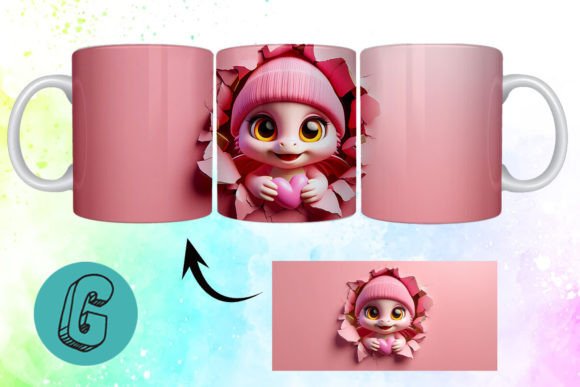 Valentine Dragon 3D Mug Wrap: High-Quality Digital Download