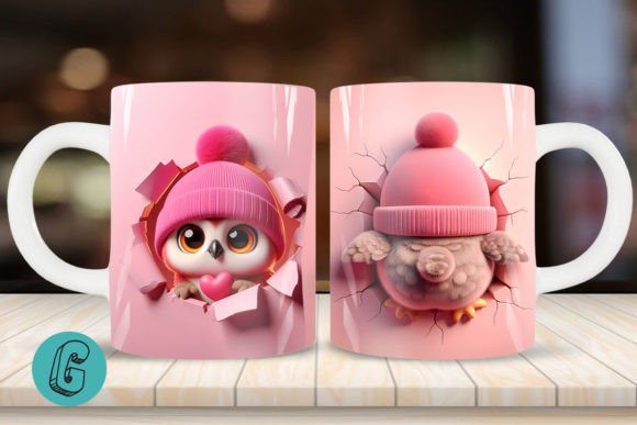 Valentine Owl 3D Mug Wrap 2 Side (09): Creative Digital Download