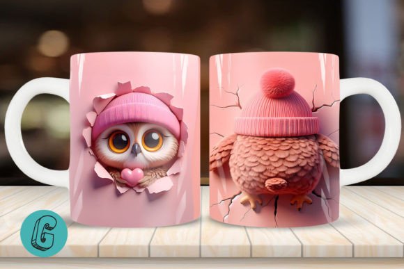 Valentine Owl 3D Mug Wrap: A Creative Design Asset