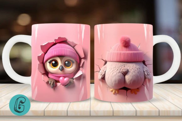 Valentine Owl 3D Mug Wrap: Creative Project Digital Download