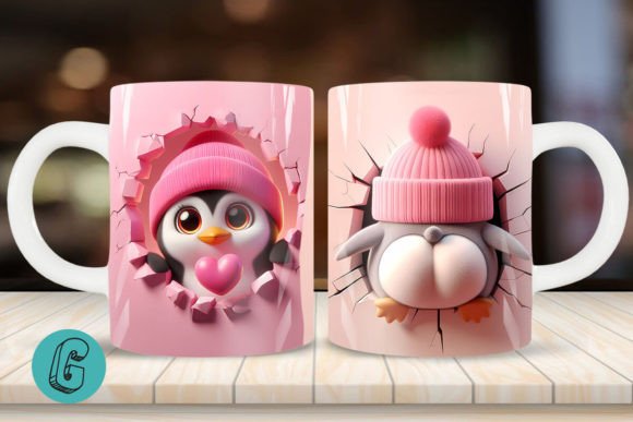 Valentine Penguin 3D Mug Wrap 2side (15) Digital Download