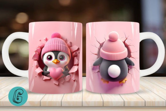 Valentine Penguin 3D Mug Wrap: A Charming Design Asset
