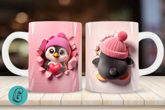 Valentine Penguin 3D Mug Wrap: A Charming Digital Asset